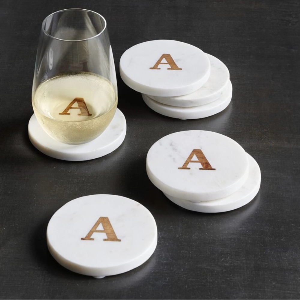 Pottery Barn Alphabet Marble/Wood
Coasters - Set Of 4 (Letters MSTR)